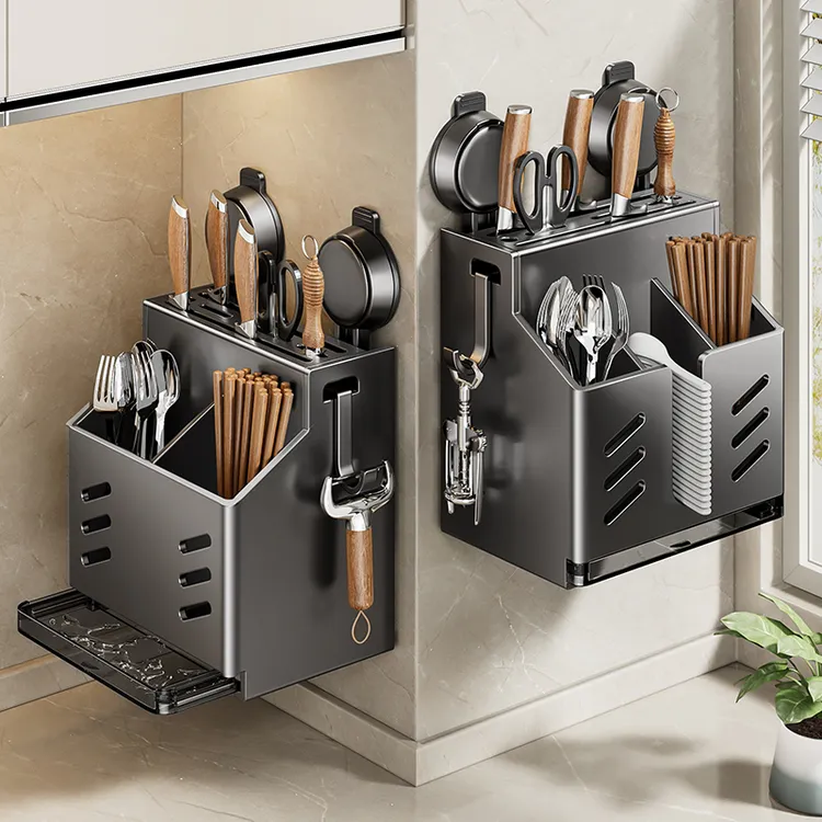 免打孔吸盘刀架筷子筒家用收纳架台置壁挂吸盘款浴室置物架免打孔