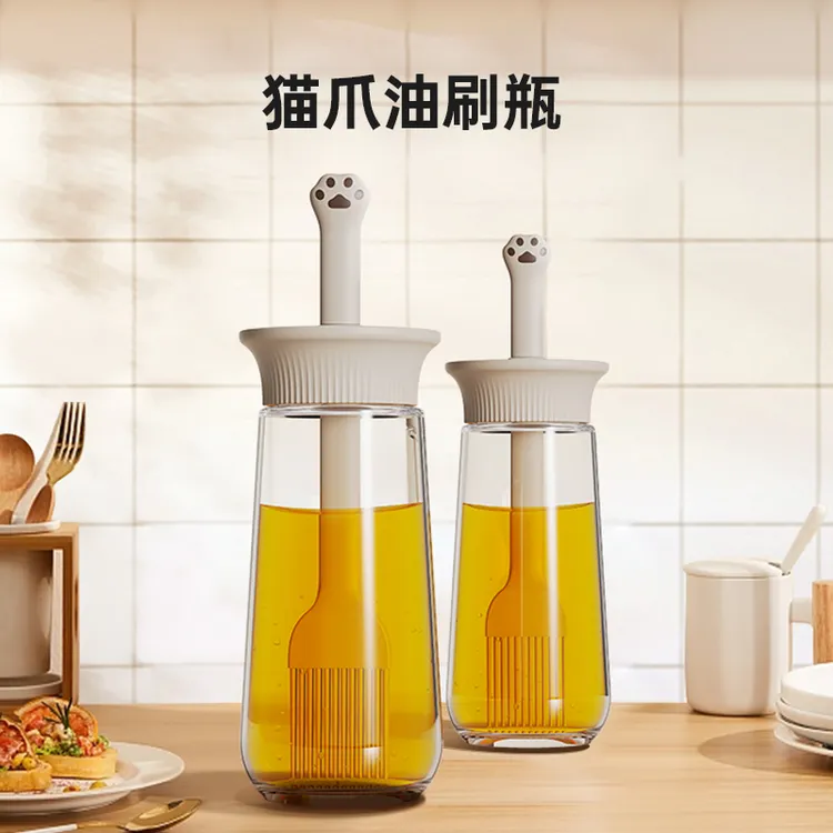 洁思奥猫爪油刷瓶耐高温玻璃油瓶刷油硅胶刷烧烤专用家用烙饼工具
