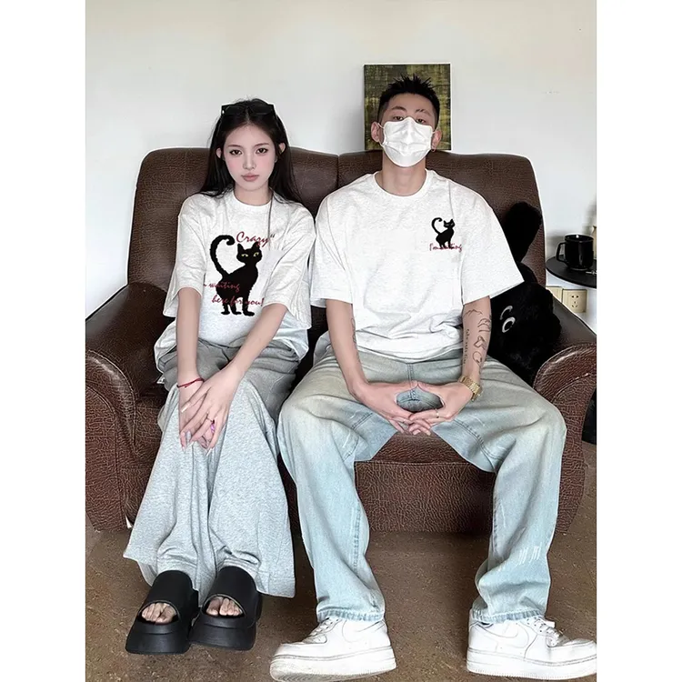 特别的网红情侣装t恤新款夏装不一样220g纯棉短袖超火黑猫女款
