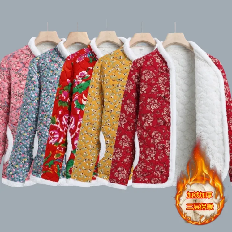 中年妈妈新款秋冬装棉衣小个子加绒加厚短款女大码东北大花棉袄