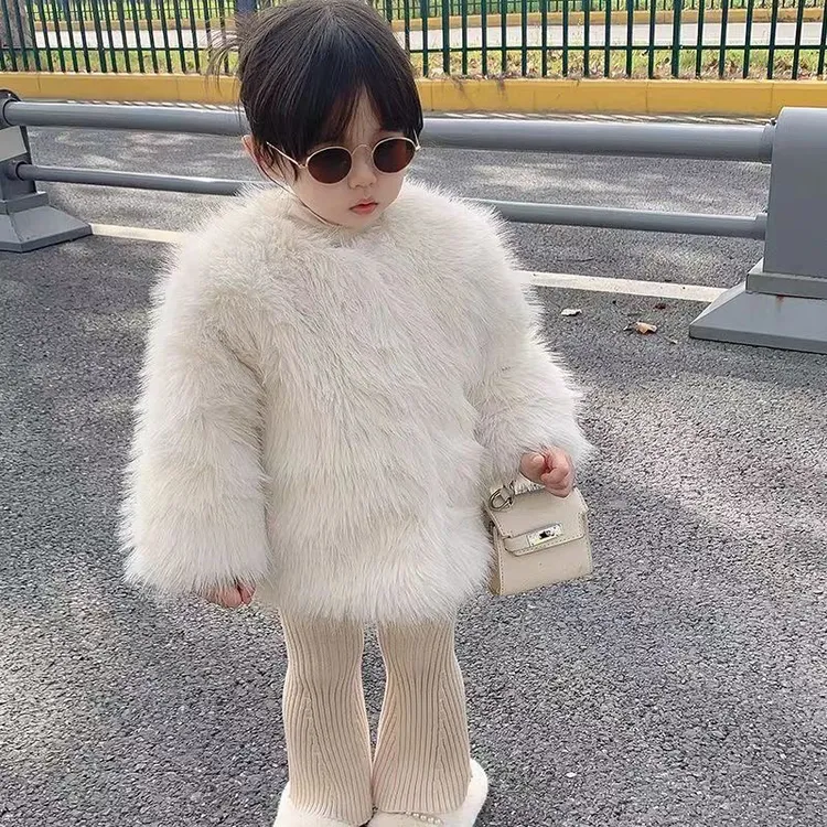 女童2024新款儿童毛毛皮草大衣加厚棉服外套宝宝时尚洋气棉衣冬装