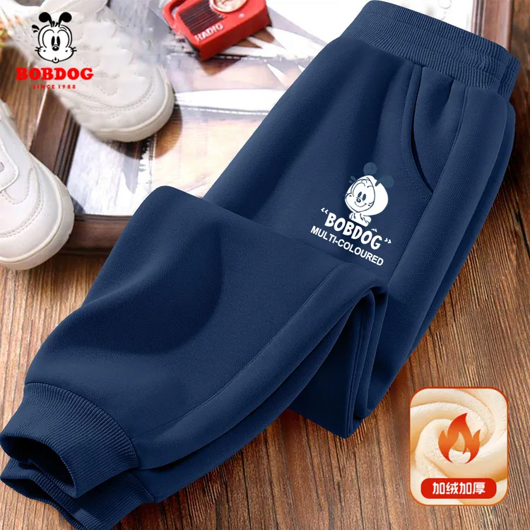 巴布豆童装儿童裤子男童秋冬款加绒运动裤小男孩一体绒保暖裤冬装