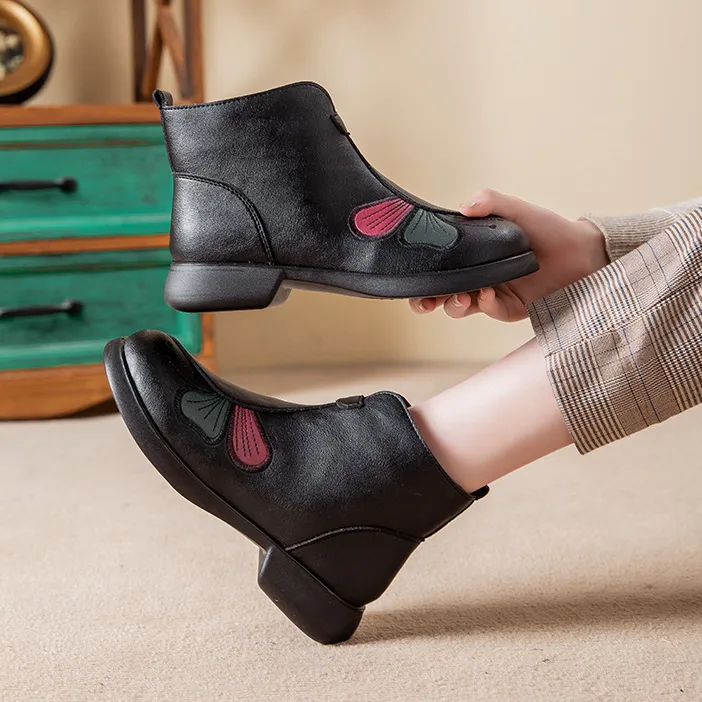 真皮妈妈鞋软底冬防滑保暖加绒加厚中年短靴中老 年皮鞋妈妈棉鞋