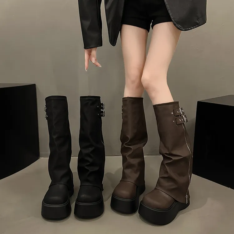 辣妹大头裤管靴2025秋冬新款厚底长靴增高通勤靴子女长筒靴潮