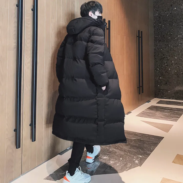 羽绒服男士中长款2025新款冬季加厚宽松连帽黑色白鸭绒防寒外套潮