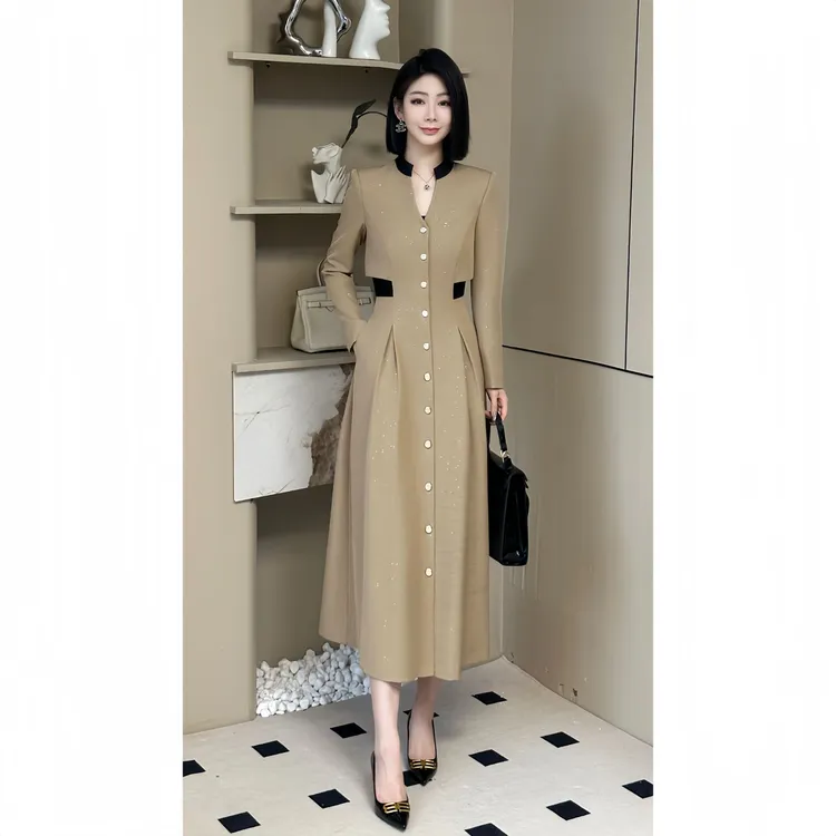 格娜【巴黎之夜】秋季新款高品质通勤细闪设计感显瘦女装长袖连衣裙
