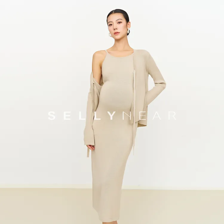 SELLYNEAR孕妇装秋装2025新款套装时尚针织吊带连衣裙开衫两件套