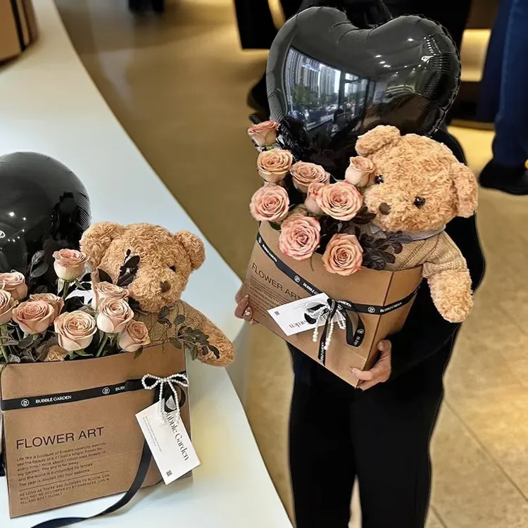 情人节小熊永生玫瑰花束小资礼物香皂仿真花玩偶情人节礼物送女生