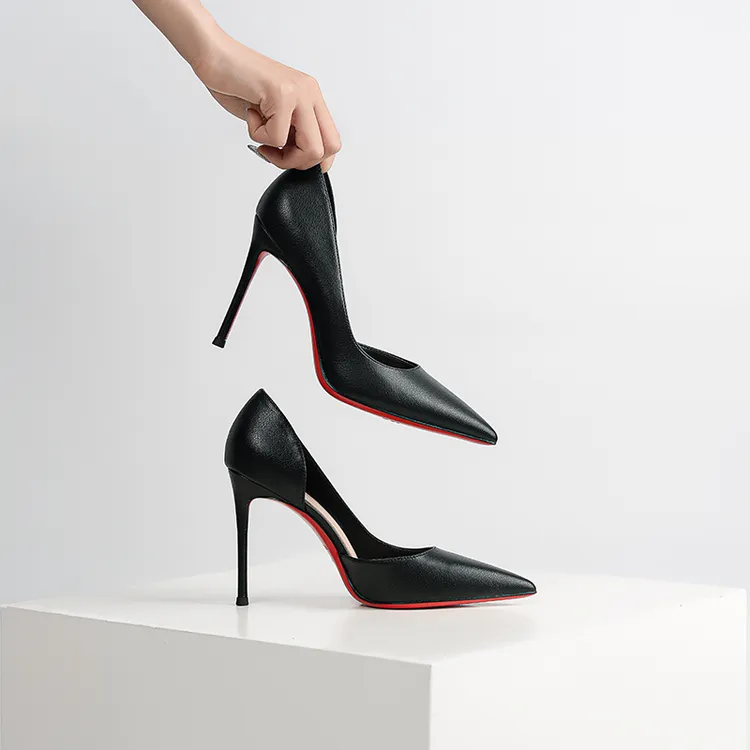 【羊皮】2025年新款春夏款侧空尖头职业浅口高跟鞋时尚百搭细女单鞋