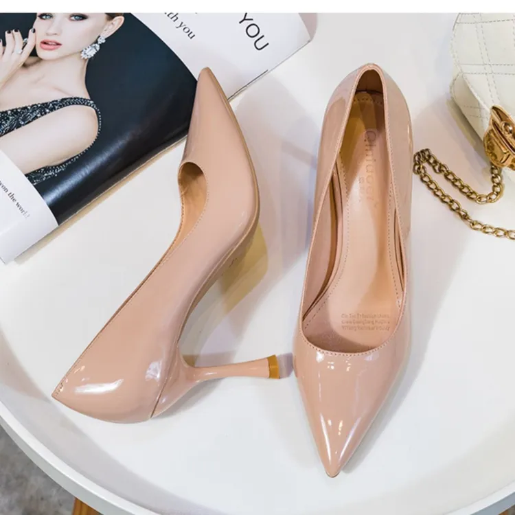 【羊皮】秋季软皮浅口高跟鞋女细跟2025新款性感百搭裸色尖头单鞋