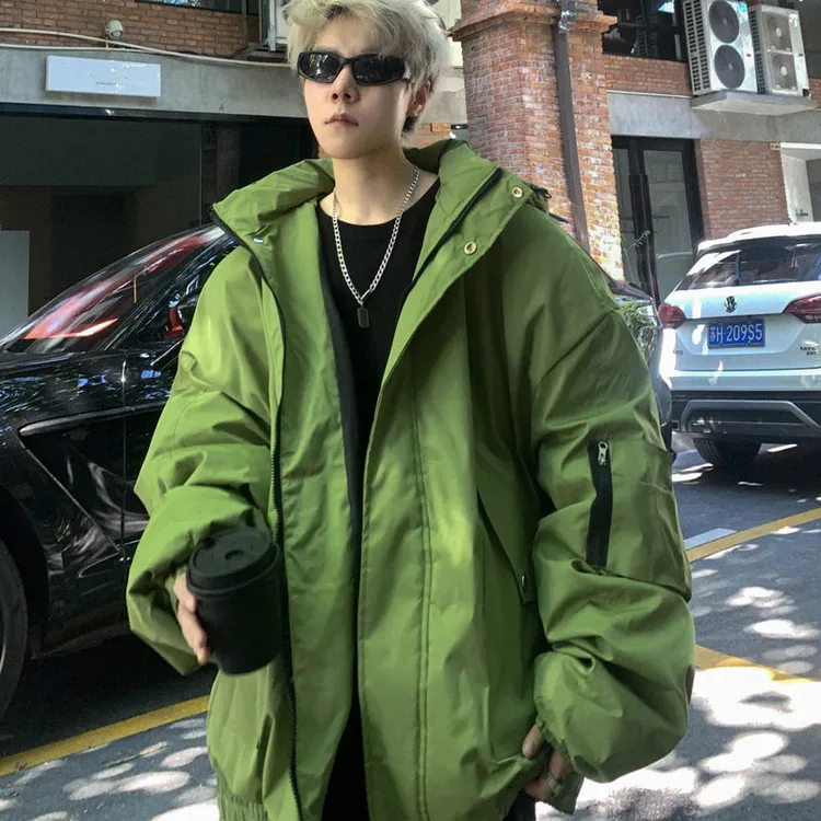 加厚绿色棉服男款冬季宽松工装棉衣男大码潮流情侣秋保暖男士外套