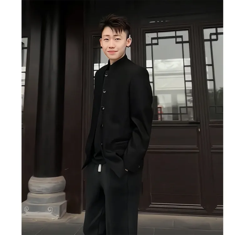 新式中山服男装男士痞帅纯黑中山装男青年立领休闲外套夹克春秋