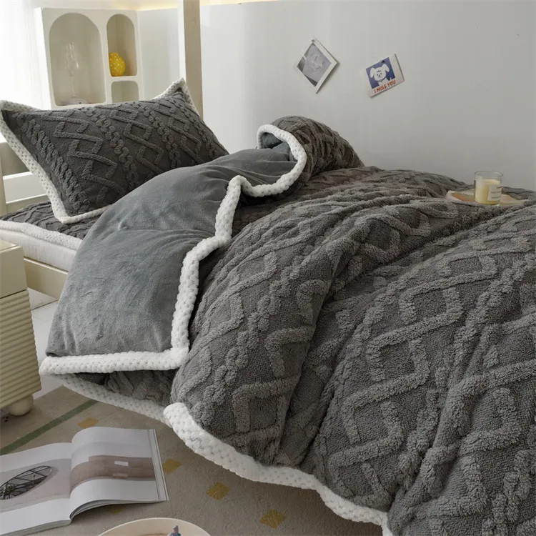 A类冬季学生宿舍加绒三件套90x190秋冬加厚牛奶绒被套床单四件套
