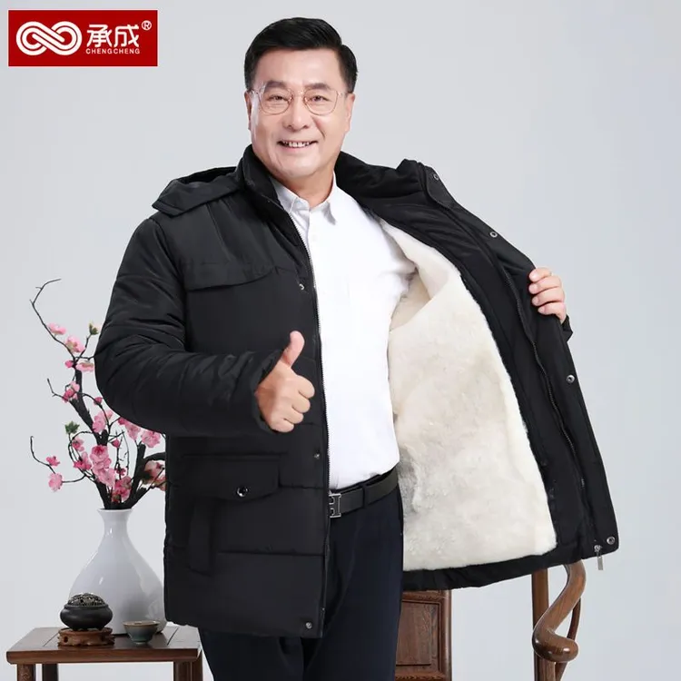 羊毛棉袄男中老年中款加厚羊皮棉衣皮毛冬季真羊毛外套爸爸装