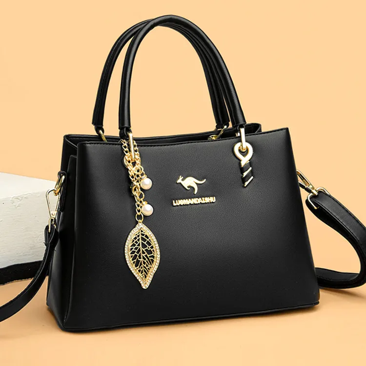 袋鼠真软皮女士包包新款手提包时尚百搭大气中年妈妈包女包气质