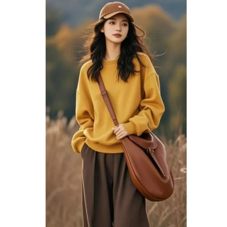 韩系休闲慵懒风宽松卫衣阔腿裤女2024秋冬新款时尚简约两件套女装