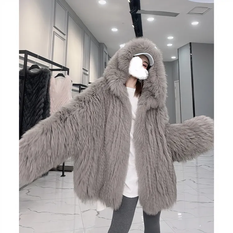 【思语】“大白熊” CC168 狐狸毛编织皮草外套 加密加厚