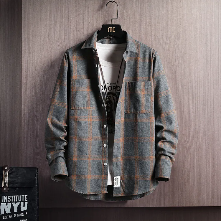 景君澜休闲男装上衣外套情侣宽松衬衣格子衬衫男长袖新款春秋潮流