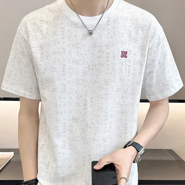 景君澜男士体恤短袖夏季新款潮牌刺绣纯棉男装潮流百搭圆领半袖男