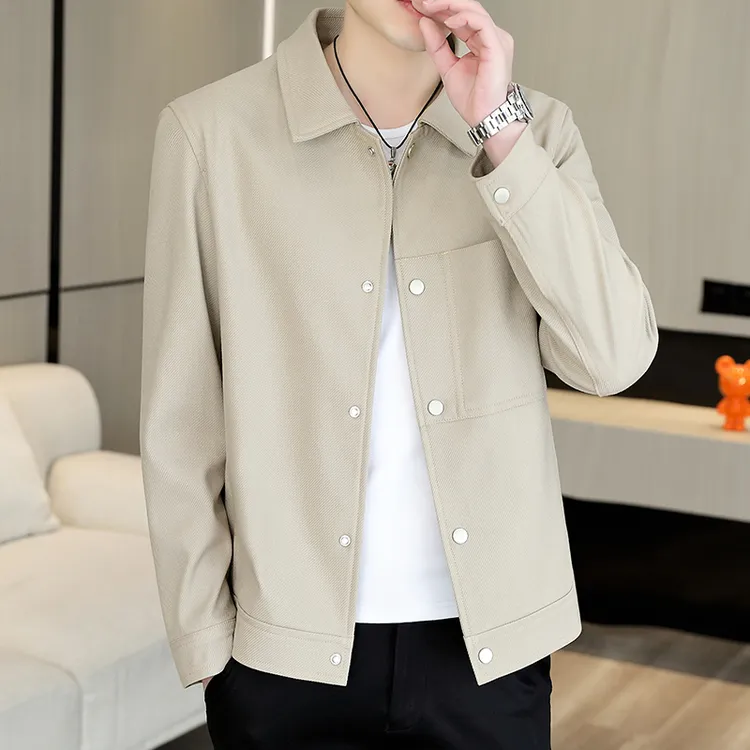 景君澜男士夹克外套春秋款休闲潮流男装青年春装纯色夹克工装上衣
