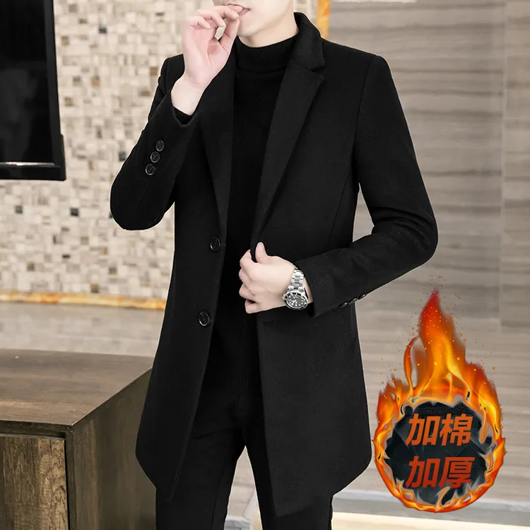 景君澜轻奢呢子大衣男士韩版修身中长款风衣秋冬加厚新款男士外套