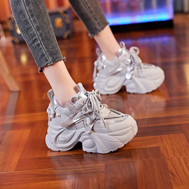 【增高8CM】秋季小个子厚底透气百搭女鞋厚底休闲平底老爹鞋网红ins