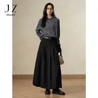 玖姿安娜蔻简约经典优雅风压褶腰带TR半身长裙女装2024冬季