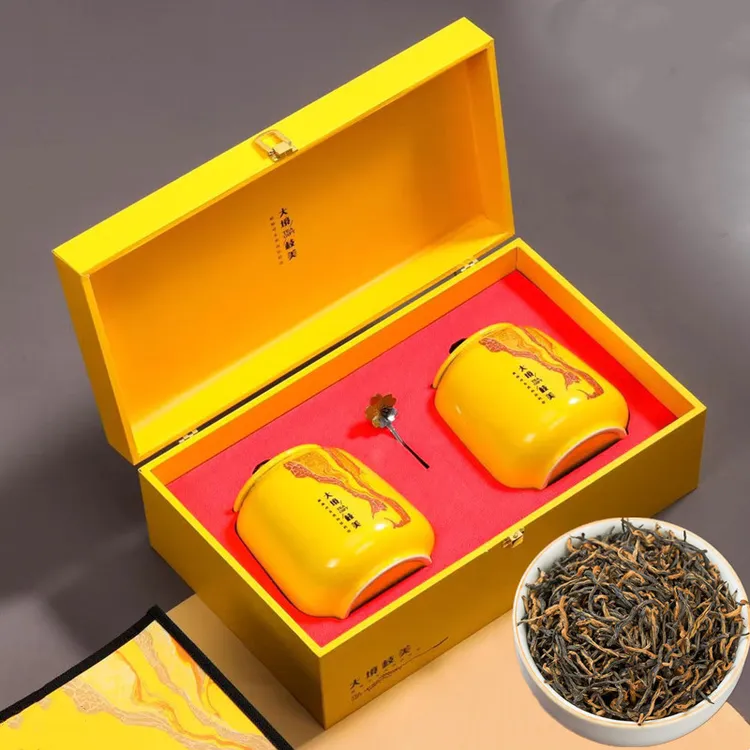 节日送礼金骏眉茶叶瓷罐木质礼盒装武夷山蜜香红茶双罐茶礼500g