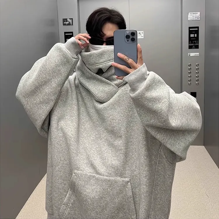 特大码300斤美式机能堆堆领i人社恐印花卫衣男女秋冬新款宽松外套