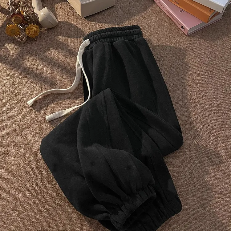 加大码300斤美式休闲纯色基础版长裤秋冬加绒宽松百搭束脚卫裤子