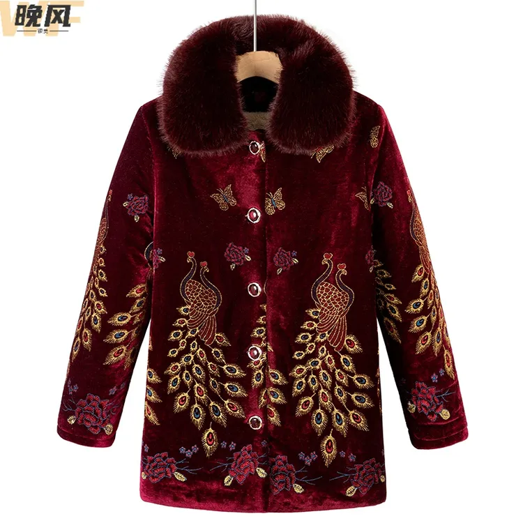 70-80岁奶奶装冬季加绒加厚保暖中长款棉服老年妈妈洋气冬装棉衣