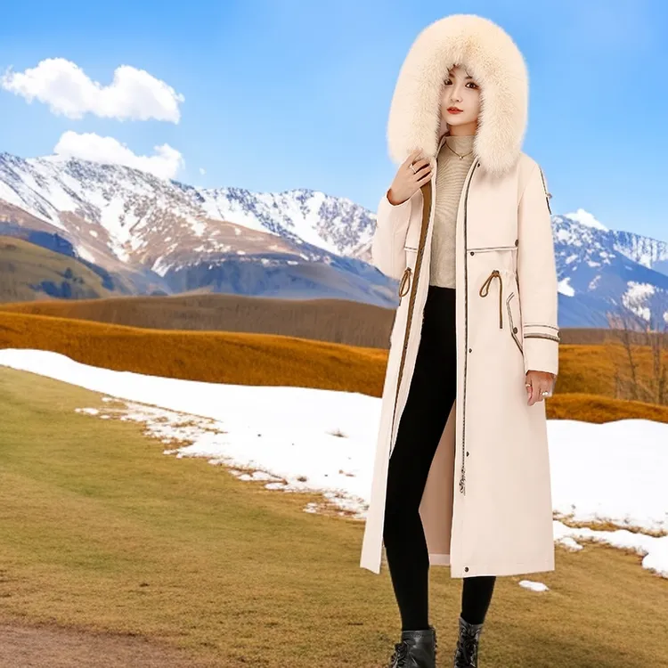 新款可拆卸羽绒服冬加长款狐狸毛领90白鹅绒内胆女加厚派克服大衣