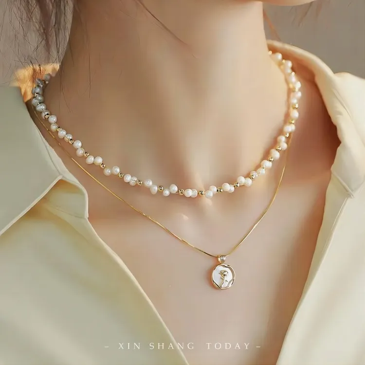 铜合金项链 【安妮】叠戴双层项链可拆卸时尚百搭小众锁骨链颈链