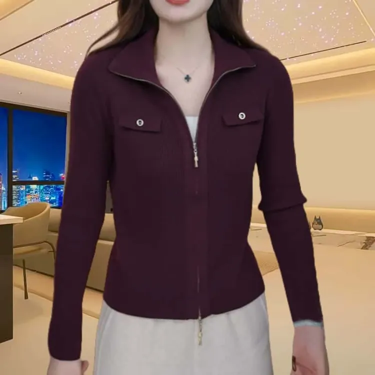 秋冬气质长袖针织开衫女2025新款时尚拉链休闲百搭大码上衣女