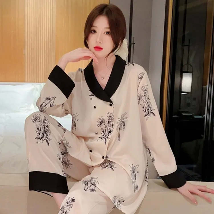 睡衣长款家居服套装春夏薄款宽松韩版大码长袖夏季宽松韩版秋冬