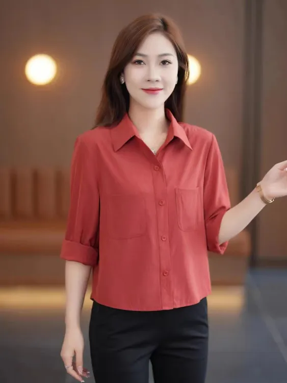 显瘦洋气纯色大码气质上衣遮肚子白衬衫女2025新款爆款洋气