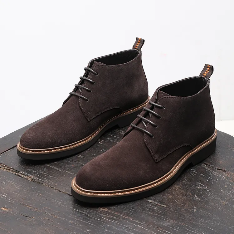 马丁靴男英伦翻毛皮中筒皮鞋商务休闲反绒男士真皮沙漠系带短靴