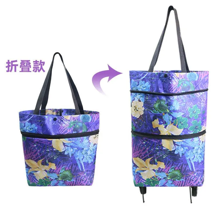 买菜车拖轮购物袋布车手拉包带轮子伸缩两用买菜包便携折叠小拉车