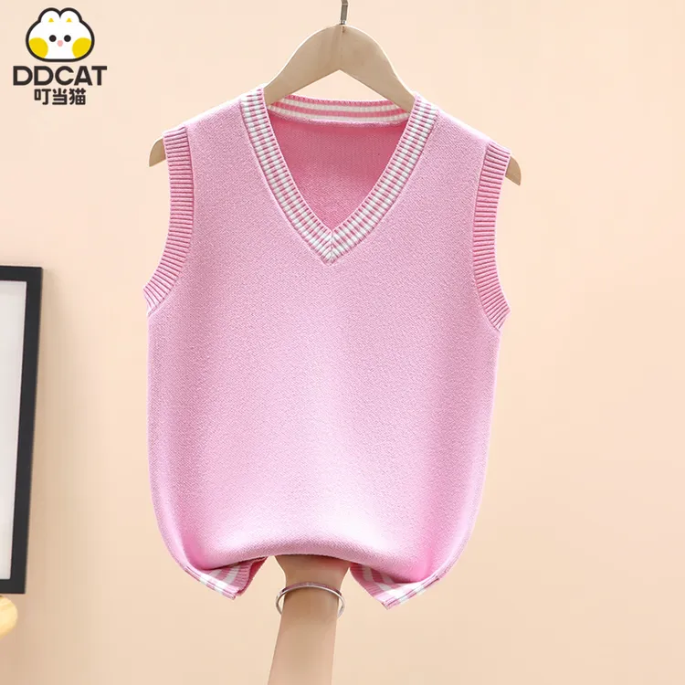 叮当猫女童针织马甲秋冬装2023新款洋气中大儿童女孩加绒纯棉背心