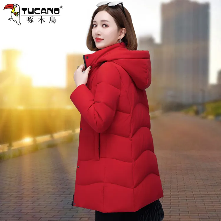 【官方正品】啄木鳥中长款可拆帽羽绒服女冬季2026新款韩版保暖外套