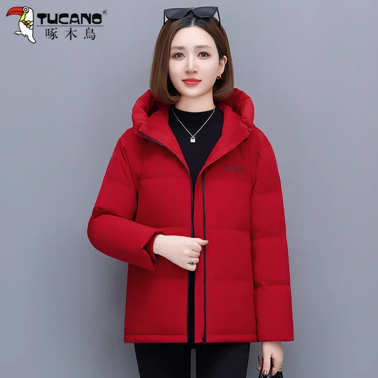 【官方正品】啄木鳥黑色羽绒服女冬季2026新款小个子加厚保暖短外套