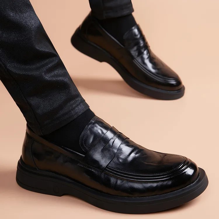 豆豆鞋男商务正装透气一脚蹬时尚懒人鞋内增高百搭真皮休闲皮鞋