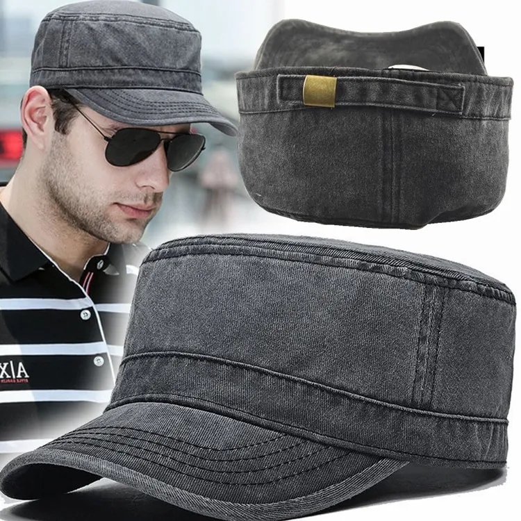 后封口水洗棉文艺复古做旧大头围平顶帽子男户外加大加深软顶遮阳