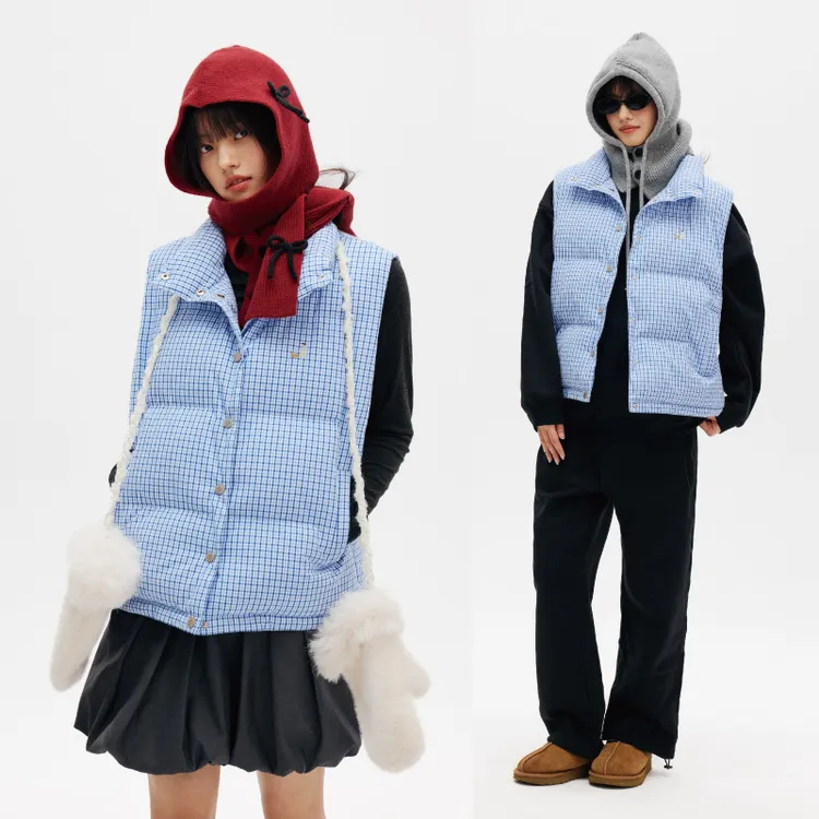 PSOBrand 女装秋冬保暖刺绣格子棉服百搭时尚休闲马甲NMF002