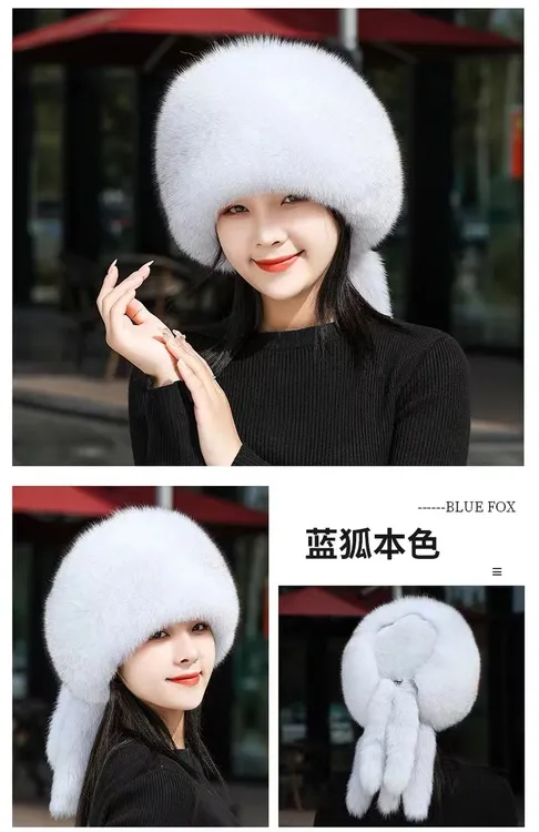 狐狸毛蒙古帽女士女士加厚韩版帽子秋冬季防风保暖帽网红时尚百搭