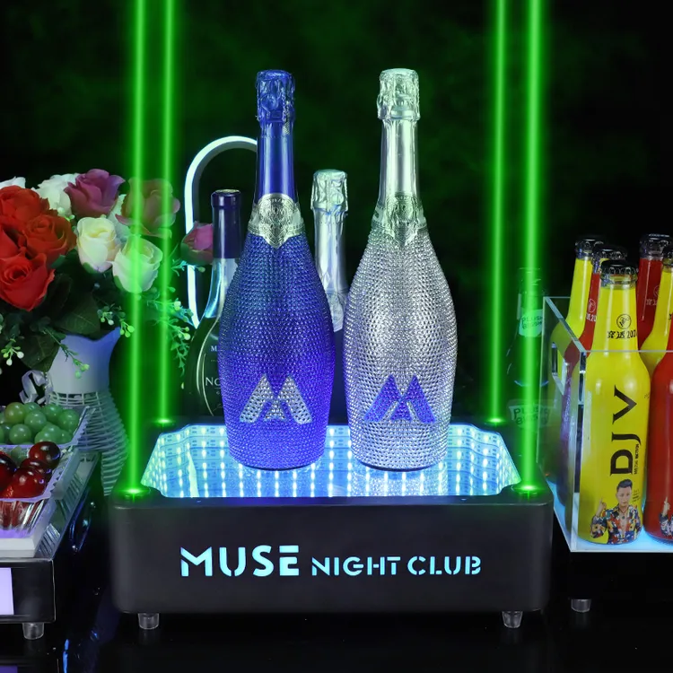 酒吧夜场KTV高档不锈钢激光酒座镂空发光洋酒座LED充电发光酒座