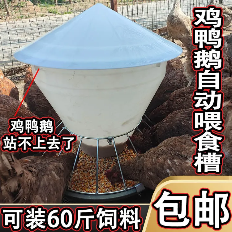 尖顶鸡鸭鹅自动下料桶鸡鸭鹅通用食槽鸡鸭鹅自动喂食器户外专用