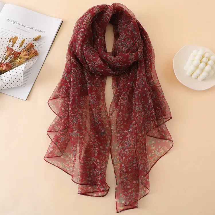 【气质妈妈红】杭州丝绸围巾春秋丝巾时尚女士女士薄款韩版气质丝巾