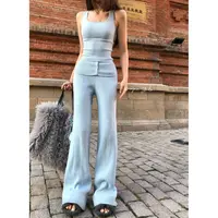 婉君【 Baby蓝裤子】秋季韩系气质针织休闲阔腿裤LWJ24B2TZ1138