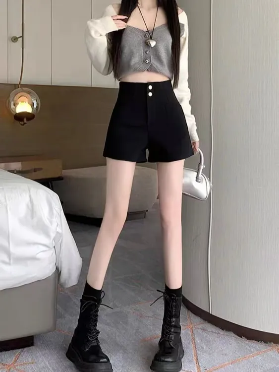 2025新款高腰热裤女短裤显高显瘦百搭四季黑色修身辣妹韩版
